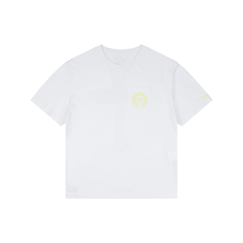 Chrome Hearts Pocket Sanskrit Scroll Print Short Sleeve Tee – White / Lemon Yellow