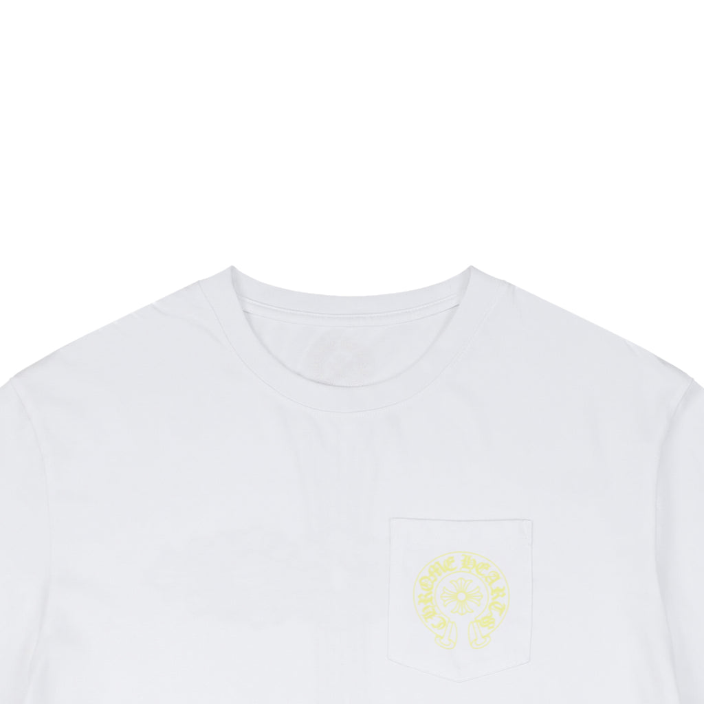 Chrome Hearts Pocket Sanskrit Scroll Print Short Sleeve Tee – White / Lemon Yellow