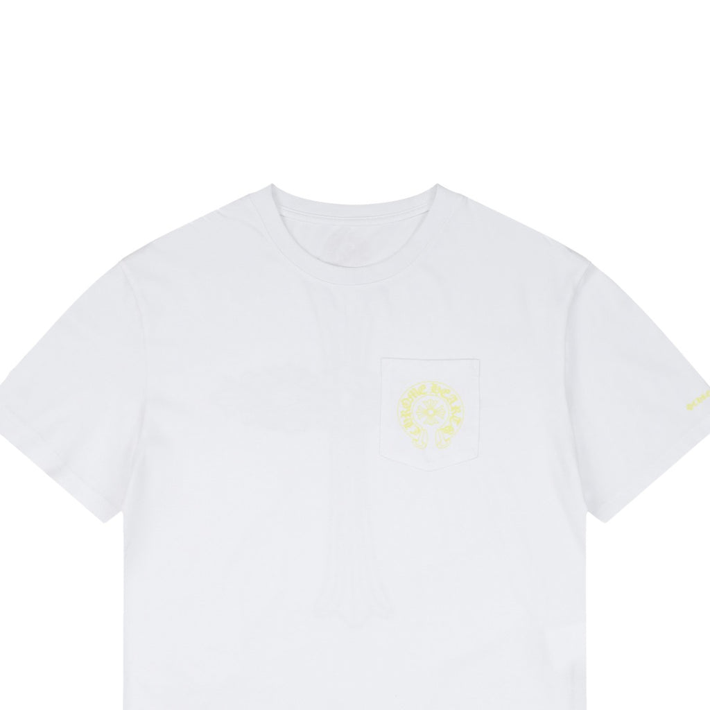 Chrome Hearts Pocket Sanskrit Scroll Print Short Sleeve Tee – White / Lemon Yellow