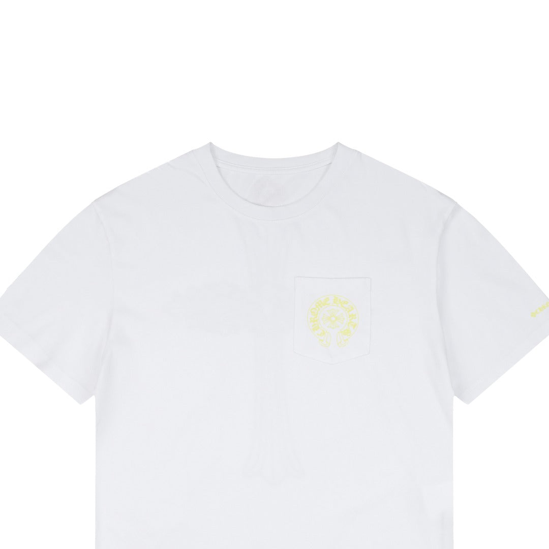 Chrome Hearts Pocket Sanskrit Scroll Print Short Sleeve Tee – White / Lemon Yellow
