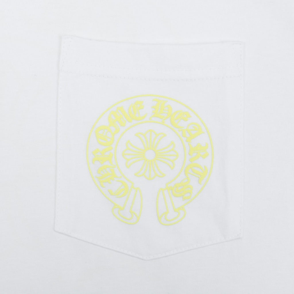 Chrome Hearts Pocket Sanskrit Scroll Print Short Sleeve Tee – White / Lemon Yellow