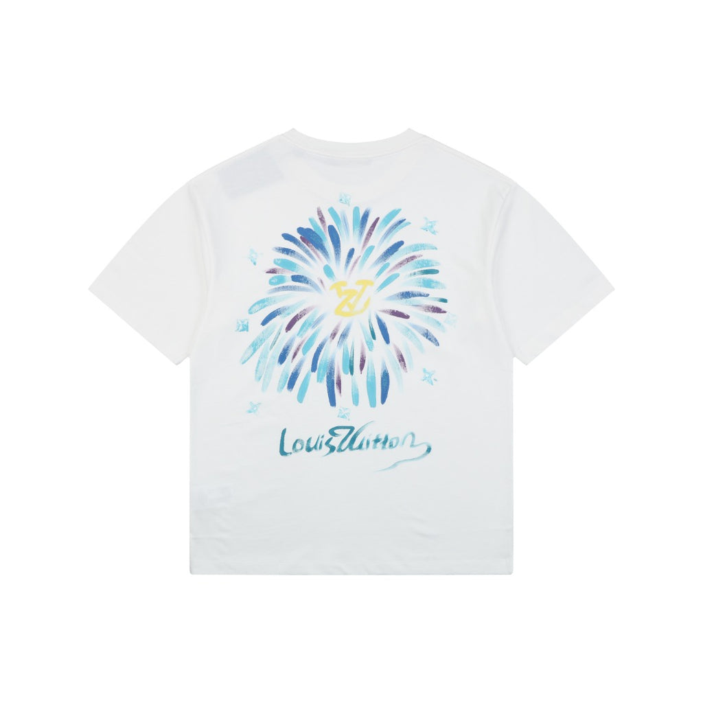 Louis Vuitton Graffiti Fireworks Print Short Sleeve Tee – White