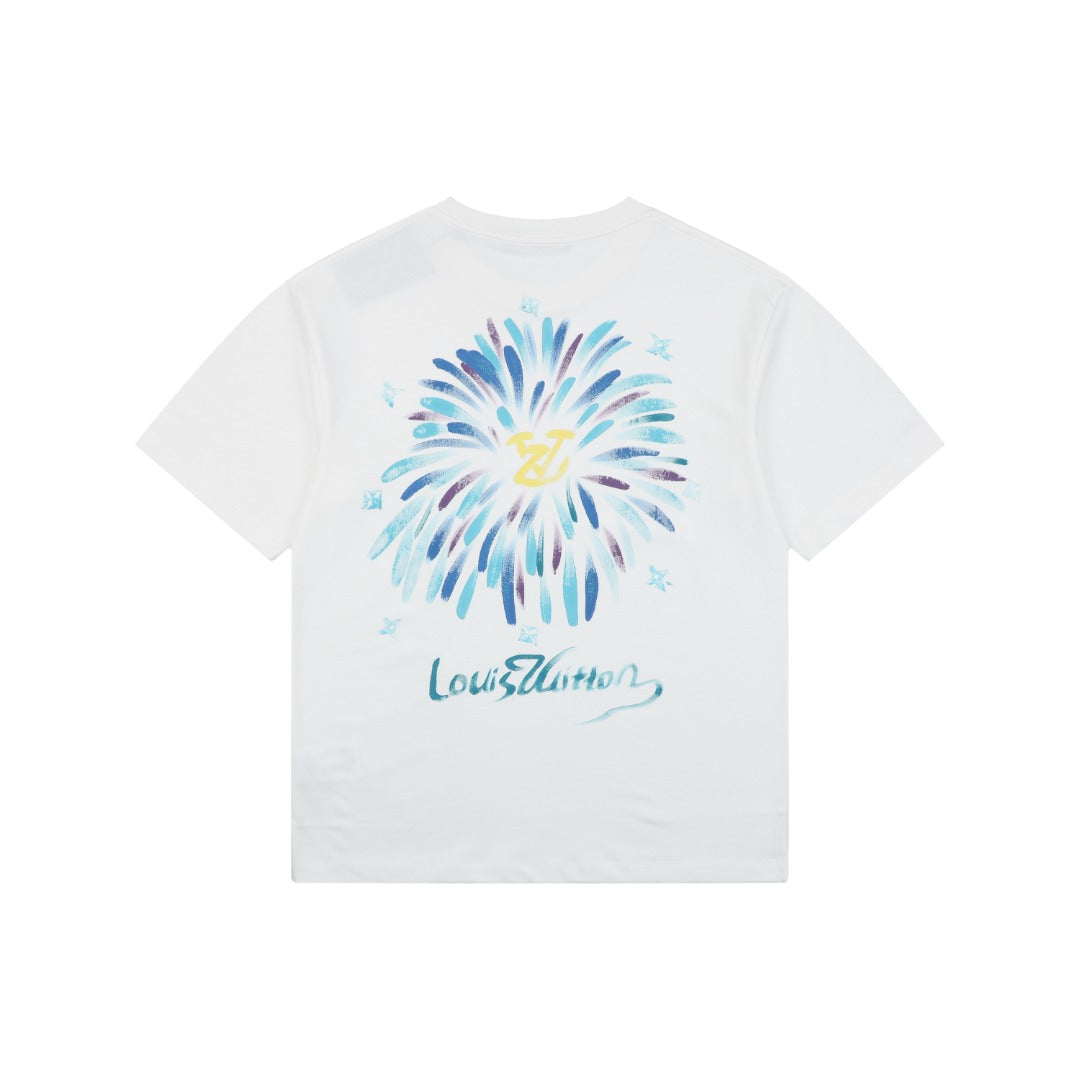 Louis Vuitton Graffiti Fireworks Print Short Sleeve Tee – White