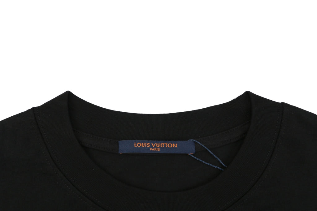 Louis Vuitton Graffiti Monogram Intarsia Letter Embroidered Short Sleeve Tee – Black