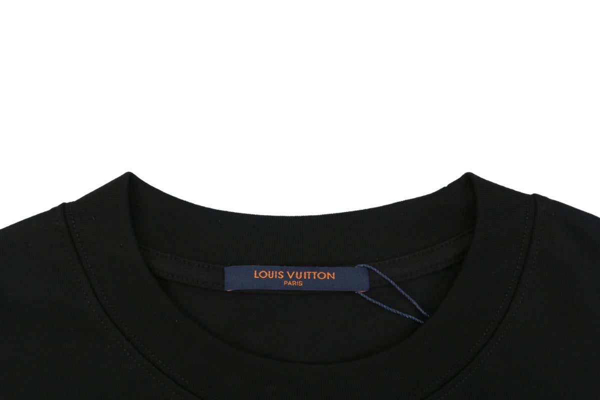 Louis Vuitton Graffiti Monogram Intarsia Letter Embroidered Short Sleeve Tee – Black