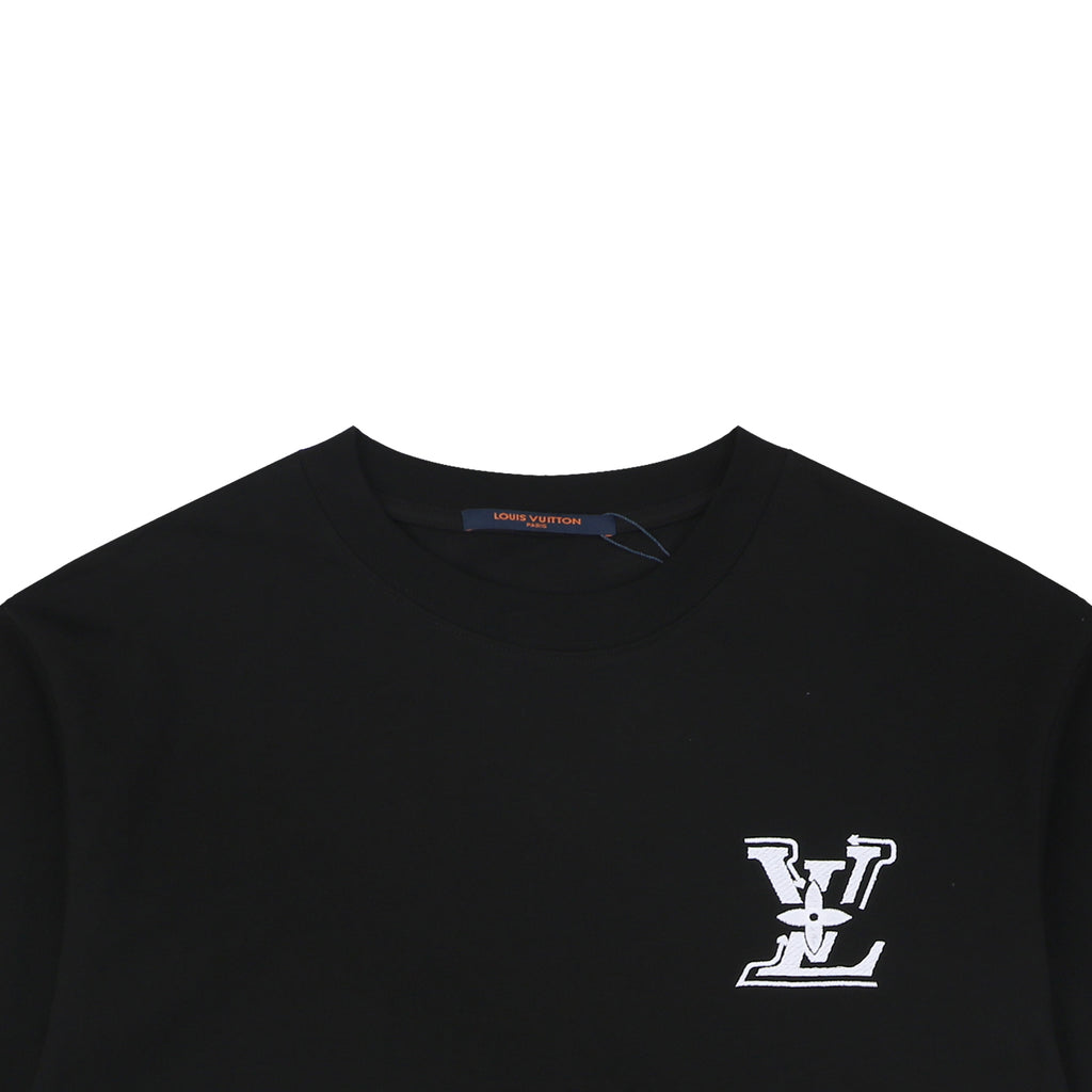 Louis Vuitton Graffiti Monogram Intarsia Letter Embroidered Short Sleeve Tee – Black