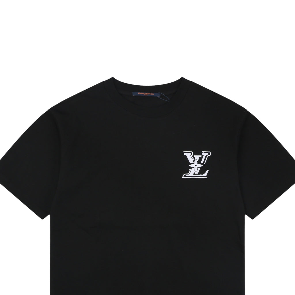 Louis Vuitton Graffiti Monogram Intarsia Letter Embroidered Short Sleeve Tee – Black