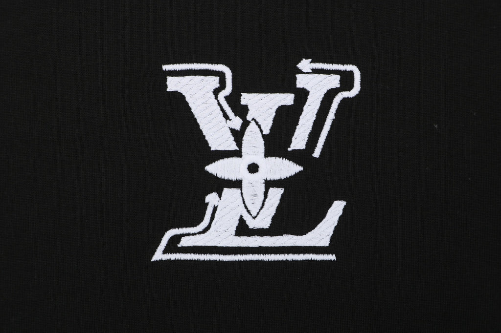 Louis Vuitton Graffiti Monogram Intarsia Letter Embroidered Short Sleeve Tee – Black
