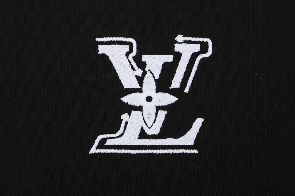 Louis Vuitton Graffiti Monogram Intarsia Letter Embroidered Short Sleeve Tee – Black
