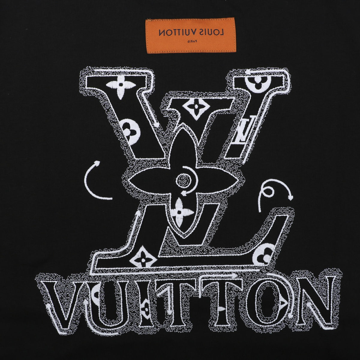 Louis Vuitton Graffiti Monogram Intarsia Letter Embroidered Short Sleeve Tee – Black