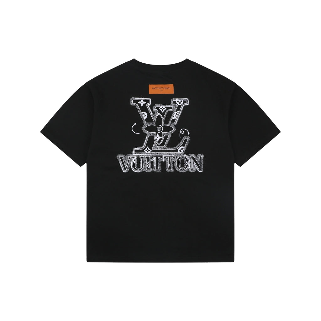 Louis Vuitton Graffiti Monogram Intarsia Letter Embroidered Short Sleeve Tee – Black