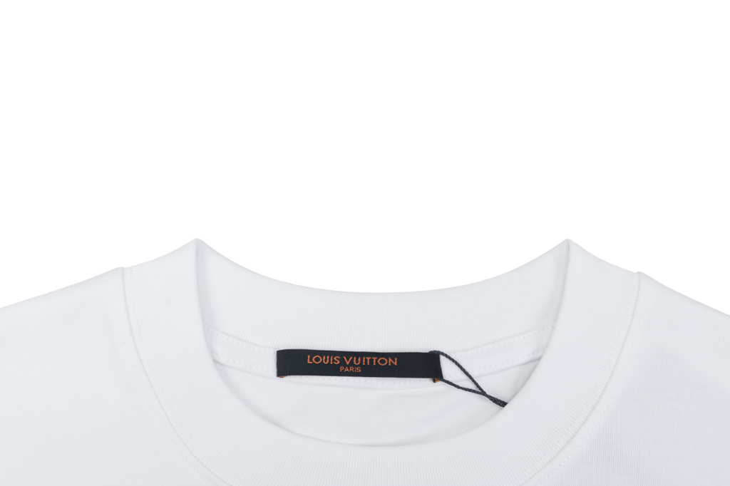 Louis Vuitton Graffiti Monogram Intarsia Letter Embroidered Short Sleeve Tee – White