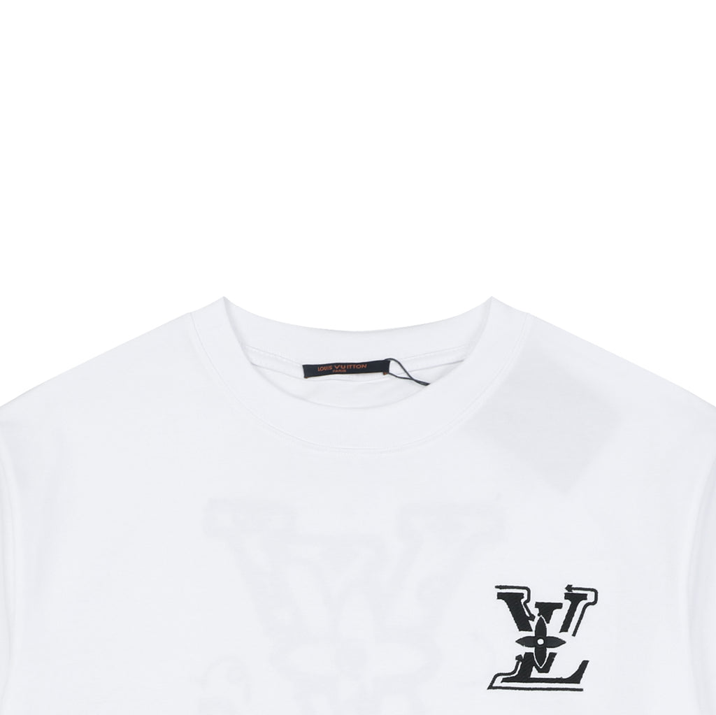 Louis Vuitton Graffiti Monogram Intarsia Letter Embroidered Short Sleeve Tee – White