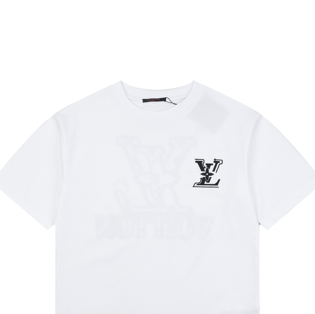 Louis Vuitton Graffiti Monogram Intarsia Letter Embroidered Short Sleeve Tee – White
