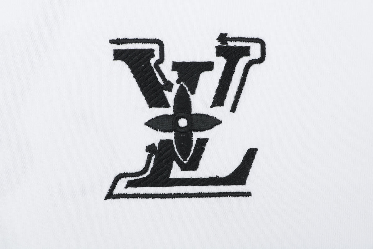 Louis Vuitton Graffiti Monogram Intarsia Letter Embroidered Short Sleeve Tee – White