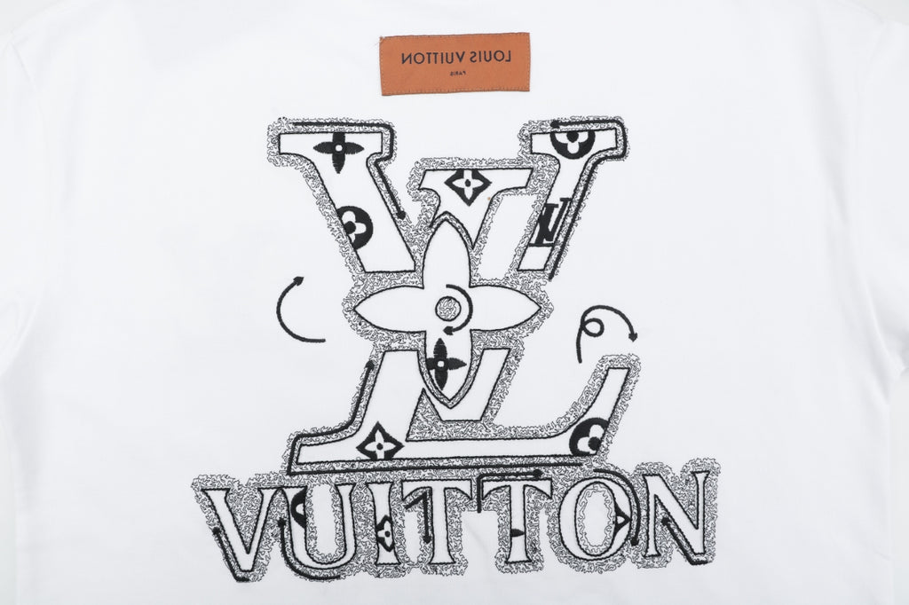 Louis Vuitton Graffiti Monogram Intarsia Letter Embroidered Short Sleeve Tee – White