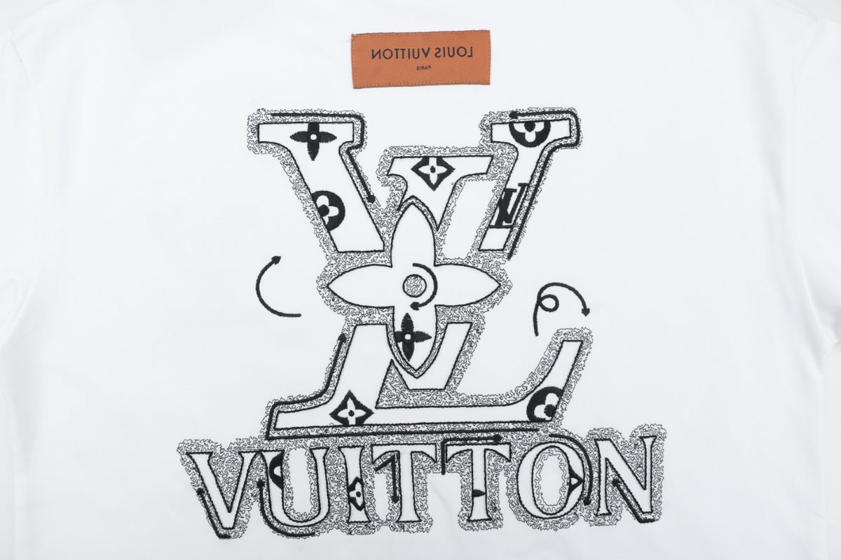Louis Vuitton Graffiti Monogram Intarsia Letter Embroidered Short Sleeve Tee – White
