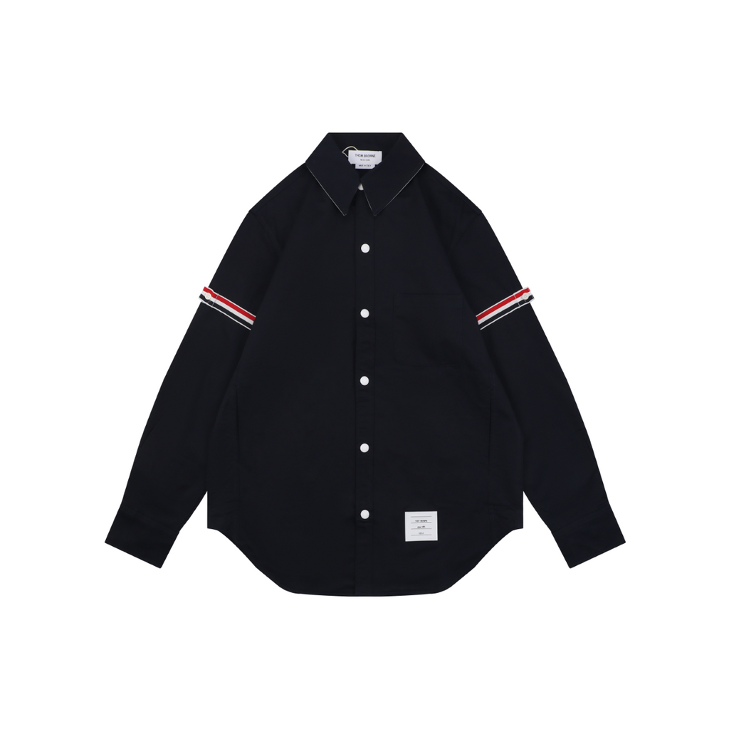Thom Browne Grosgrain Armband White Button Long Sleeve Shirt – Navy