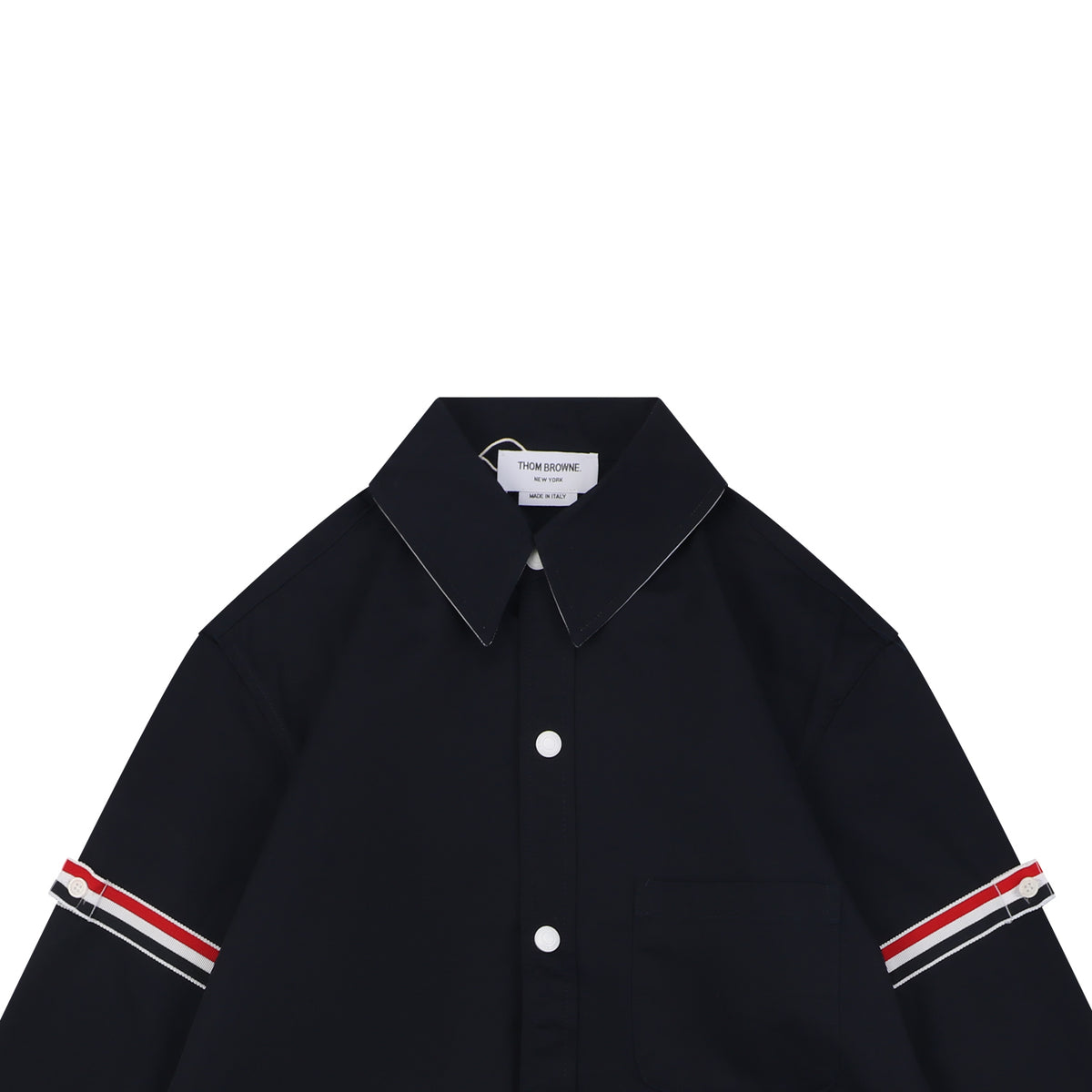 Thom Browne Grosgrain Armband White Button Long Sleeve Shirt – Navy