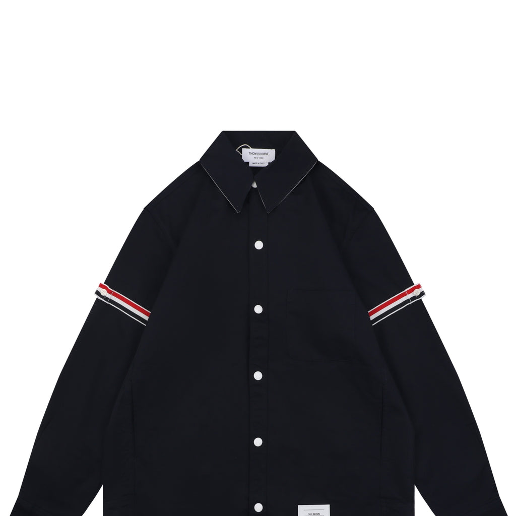 Thom Browne Grosgrain Armband White Button Long Sleeve Shirt – Navy