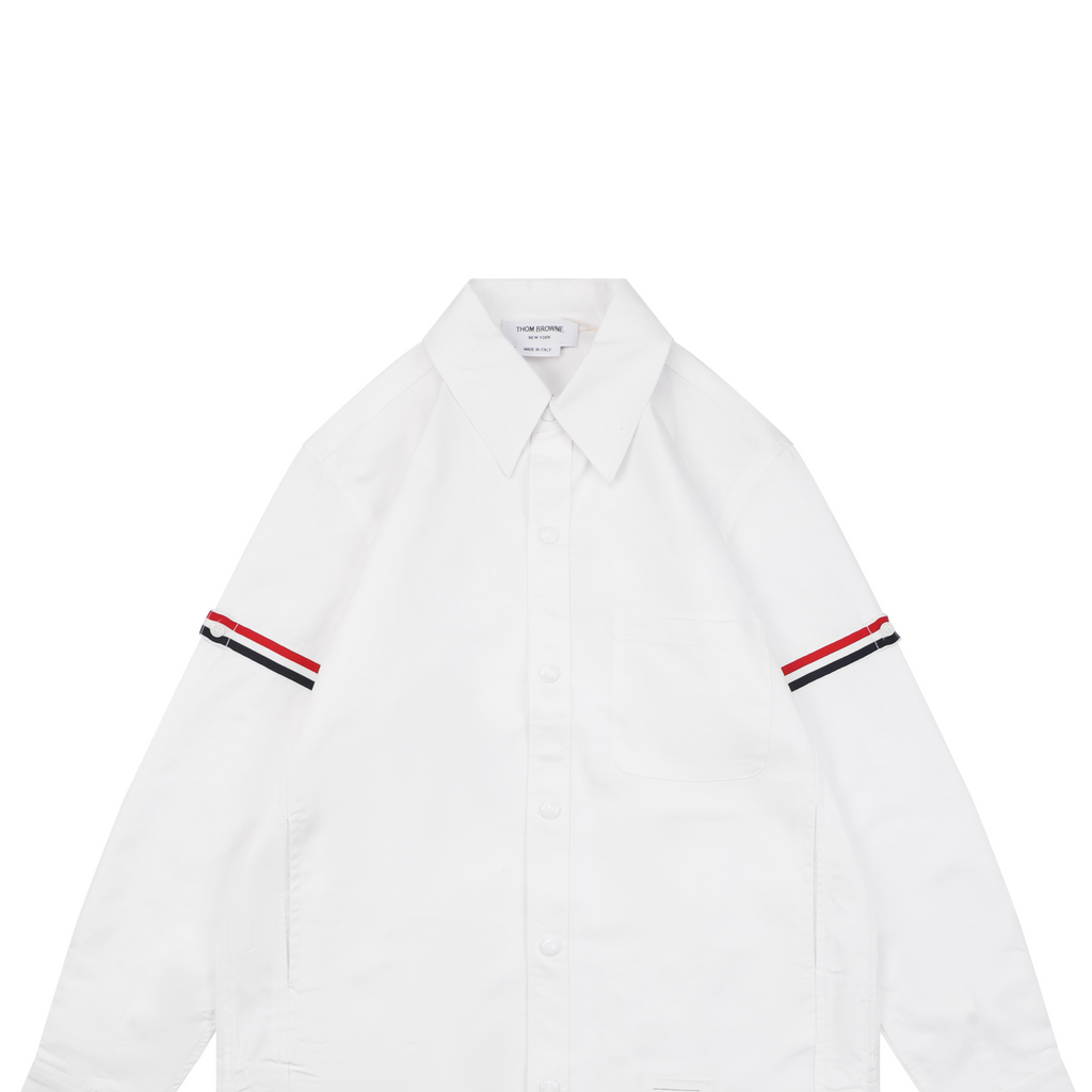 Thom Browne Grosgrain Armband White Button Long Sleeve Shirt – White