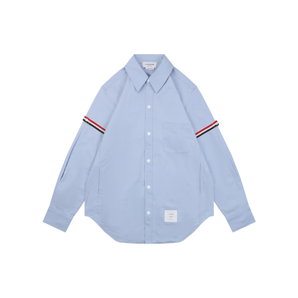 Thom Browne Grosgrain Armband White Button Long Sleeve Shirt – Sky Blue