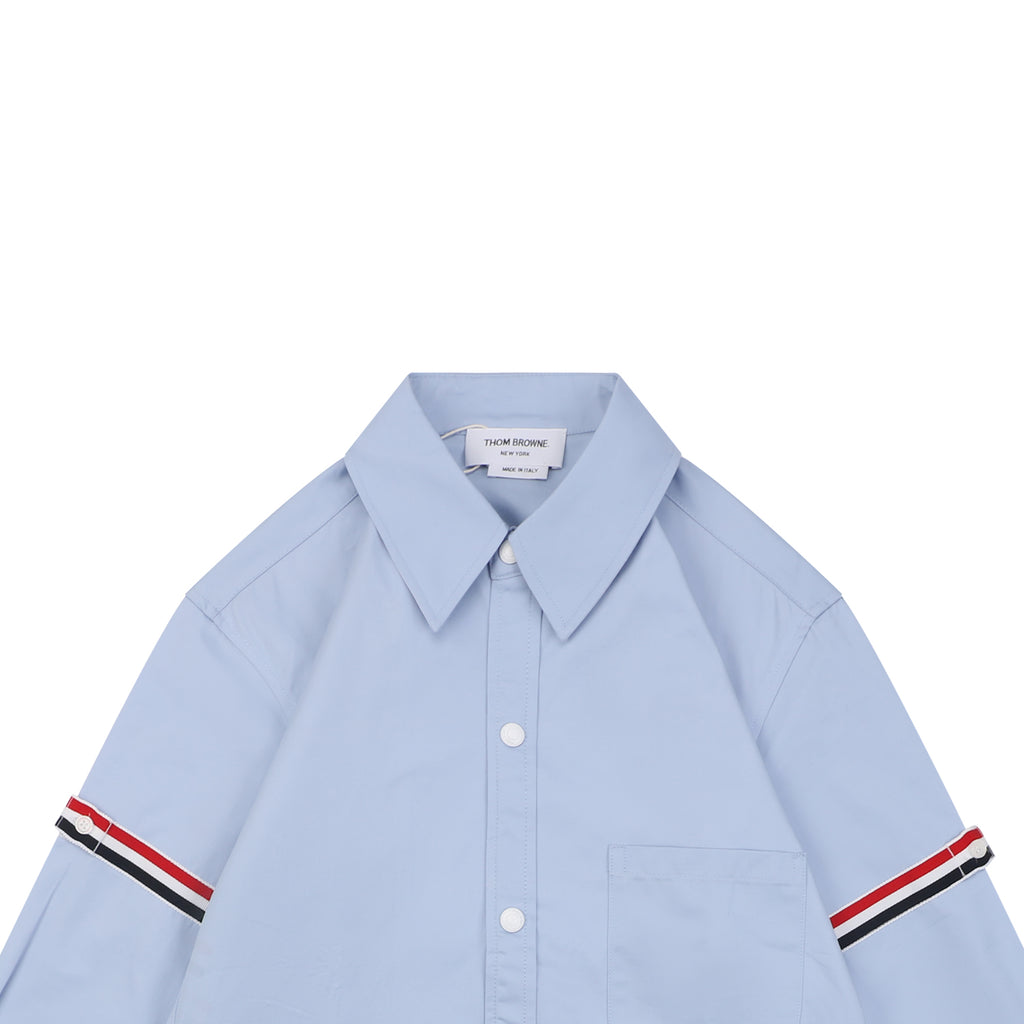 Thom Browne Grosgrain Armband White Button Long Sleeve Shirt – Sky Blue