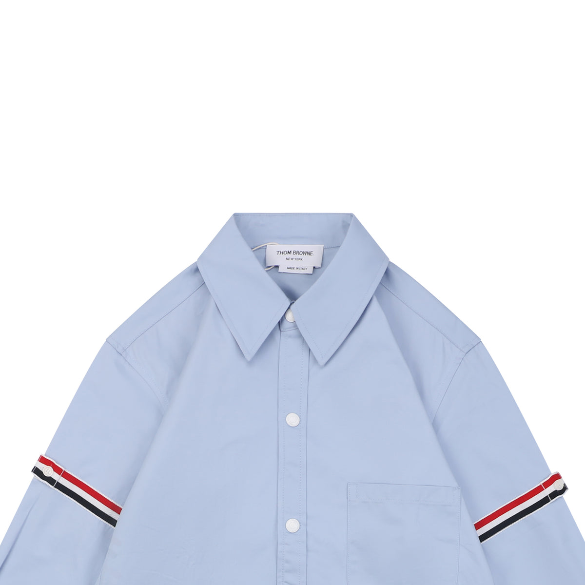 Thom Browne Grosgrain Armband White Button Long Sleeve Shirt – Sky Blue