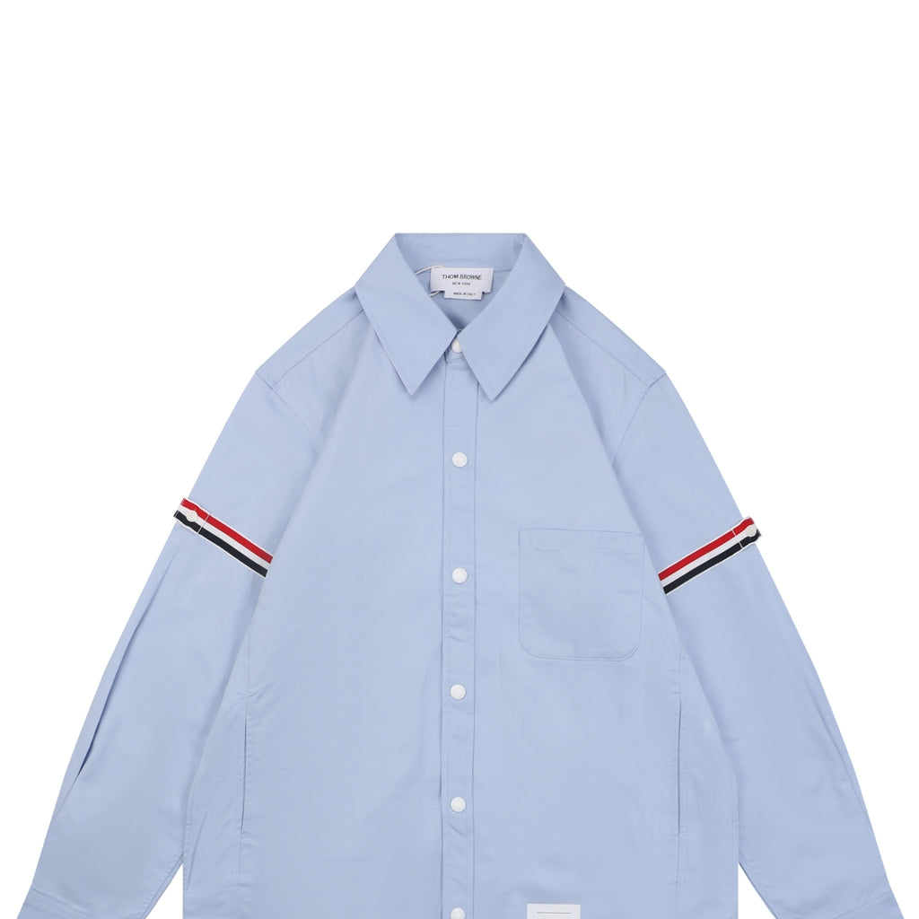 Thom Browne Grosgrain Armband White Button Long Sleeve Shirt – Sky Blue