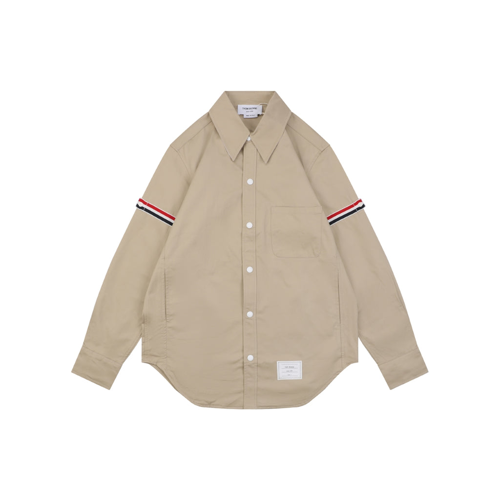 Thom Browne Grosgrain Armband White Button Long Sleeve Shirt – Khaki