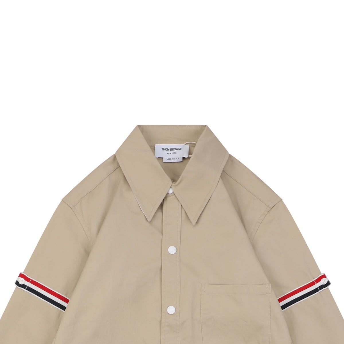 Thom Browne Grosgrain Armband White Button Long Sleeve Shirt – Khaki