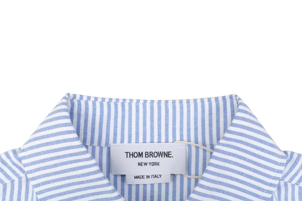 Thom Browne Grosgrain Armband White Button Long Sleeve Shirt – White Blue Stripe