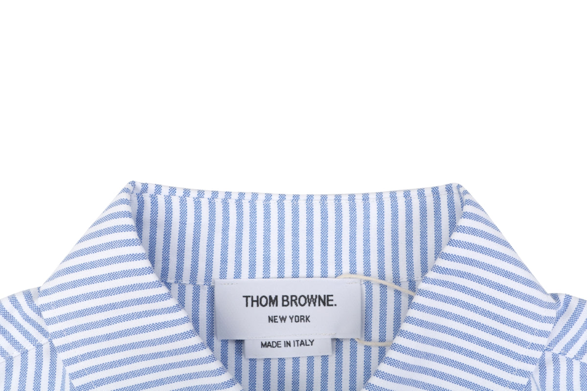 Thom Browne Grosgrain Armband White Button Long Sleeve Shirt – White Blue Stripe