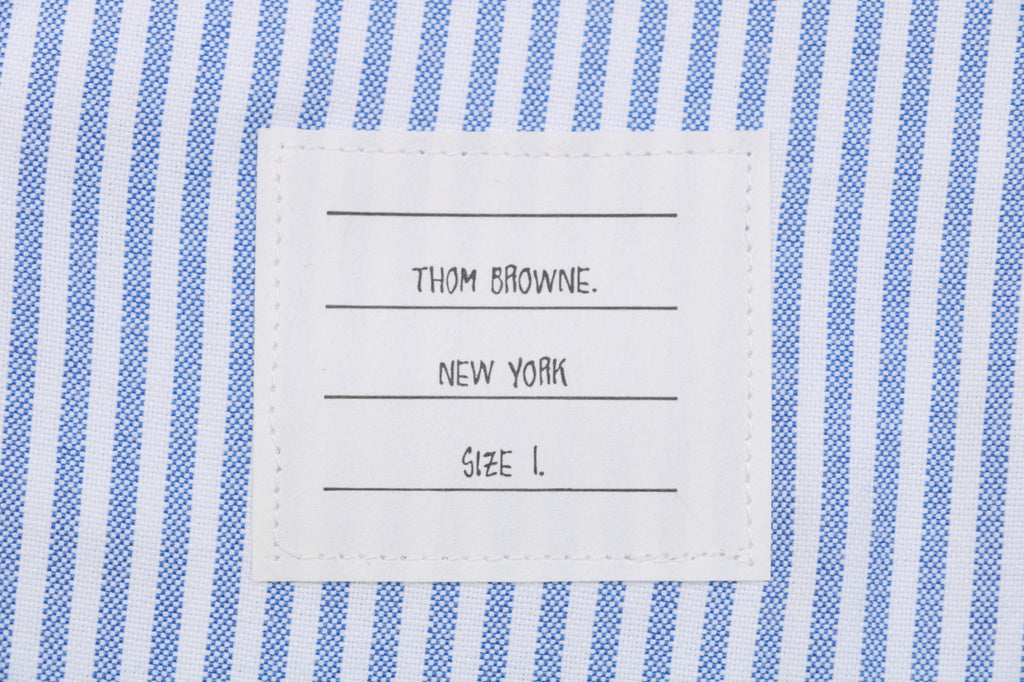 Thom Browne Grosgrain Armband White Button Long Sleeve Shirt – White Blue Stripe
