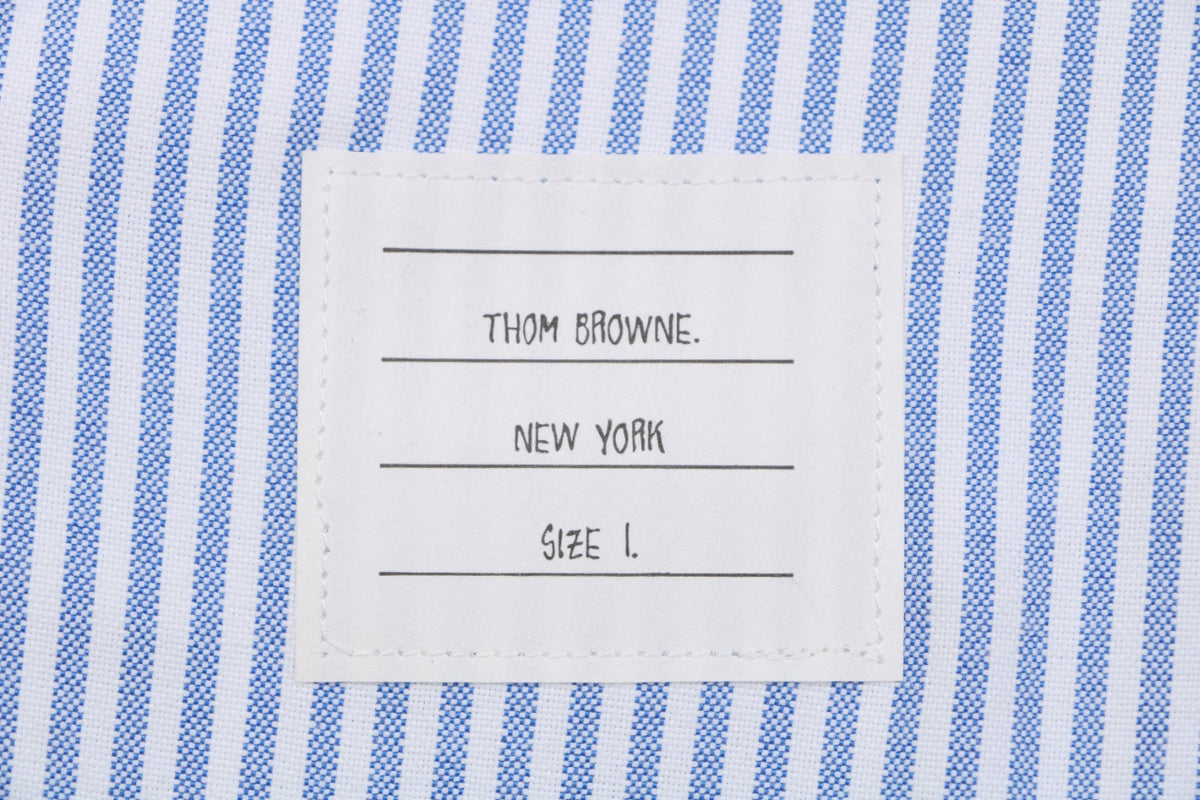 Thom Browne Grosgrain Armband White Button Long Sleeve Shirt – White Blue Stripe