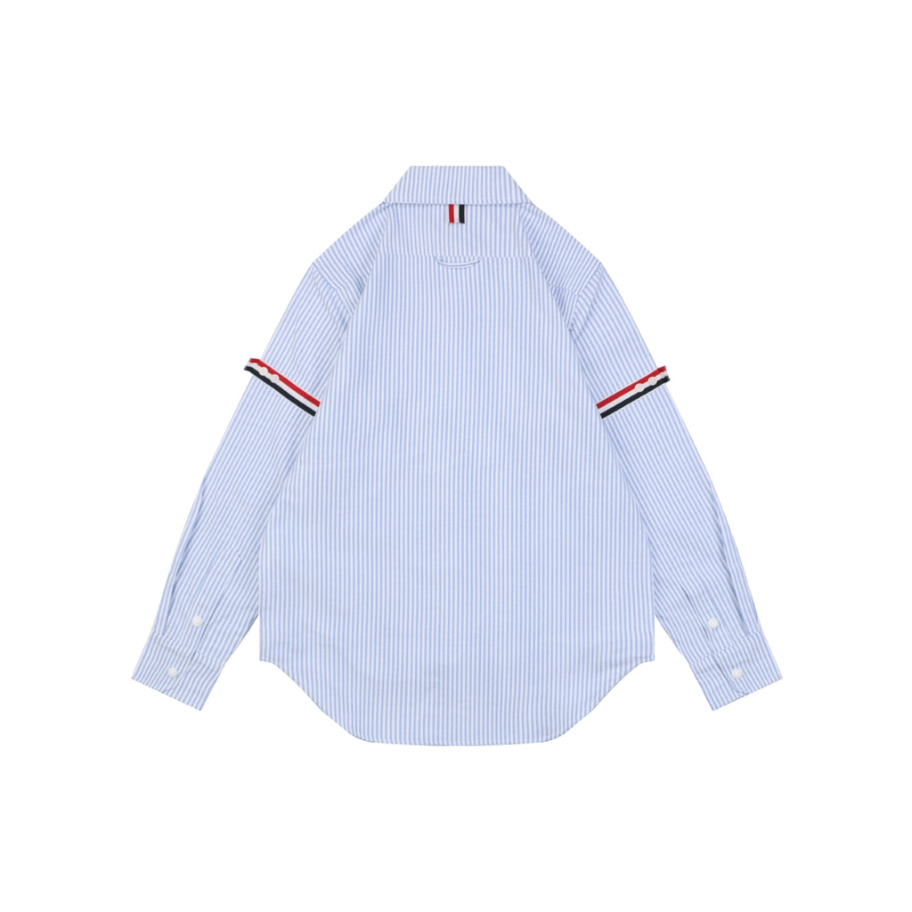Thom Browne Grosgrain Armband White Button Long Sleeve Shirt – White Blue Stripe