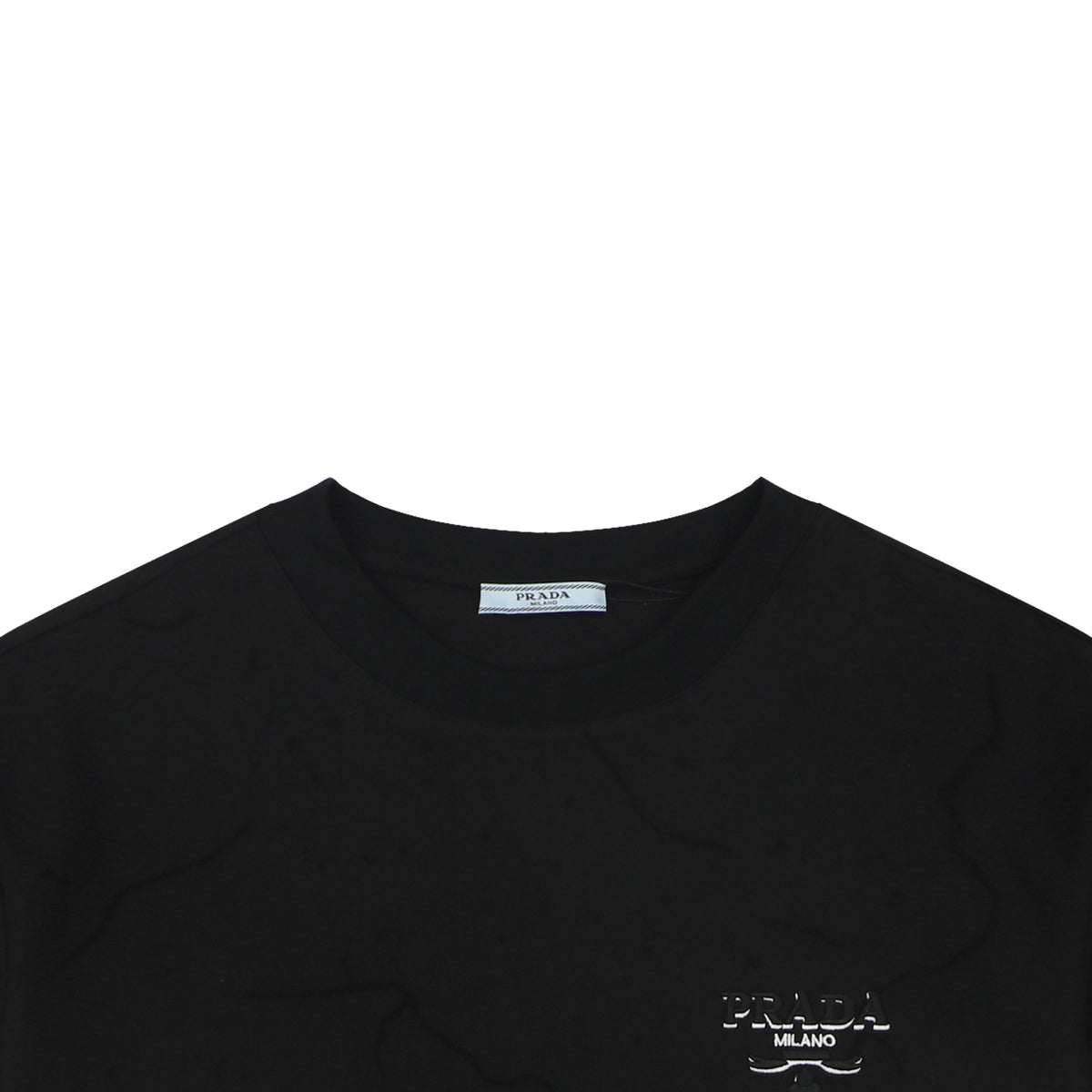 Prada Shadow Logo Triangle Badge Embroidered Short Sleeve Tee – Black