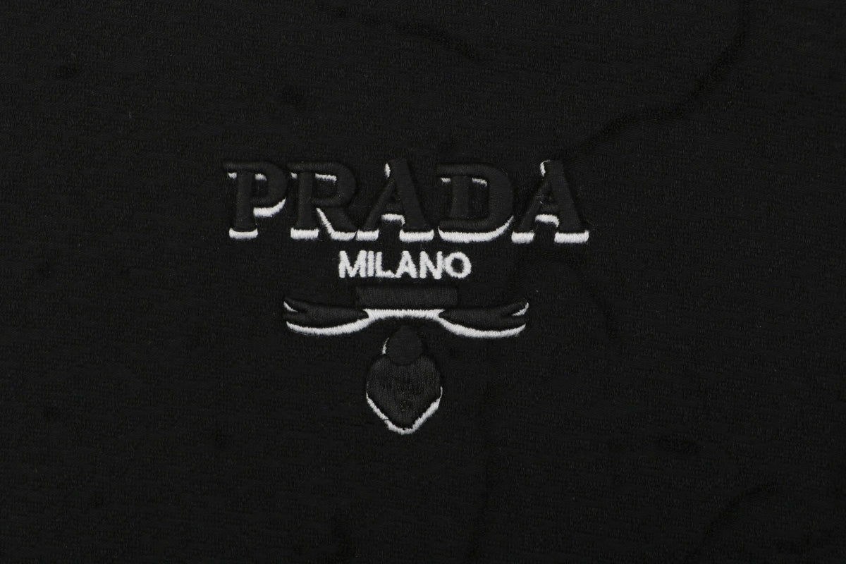 Prada Shadow Logo Triangle Badge Embroidered Short Sleeve Tee – Black