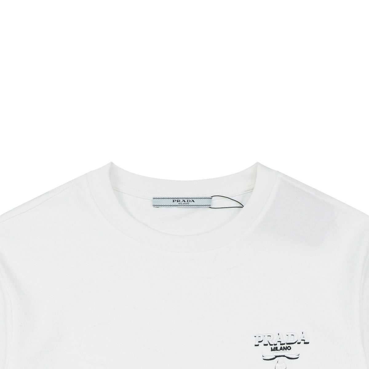 Prada Shadow Logo Milano Badge Embroidered Short Sleeve Tee – White