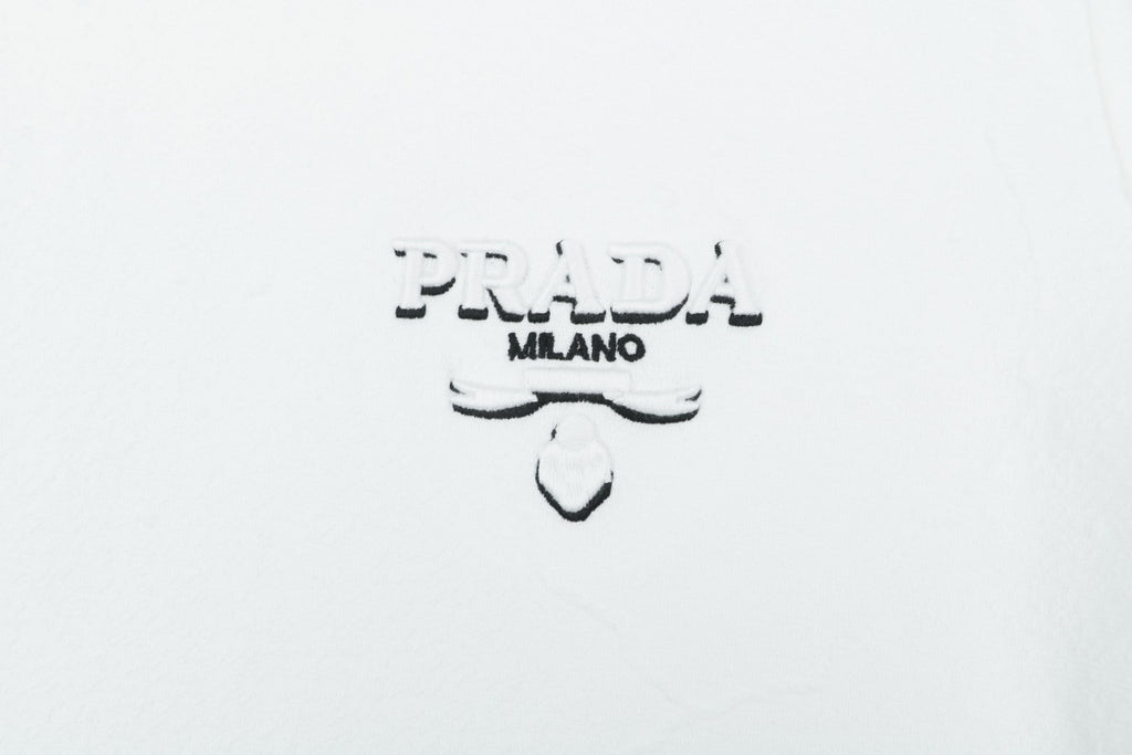 Prada Shadow Logo Milano Badge Embroidered Short Sleeve Tee – White