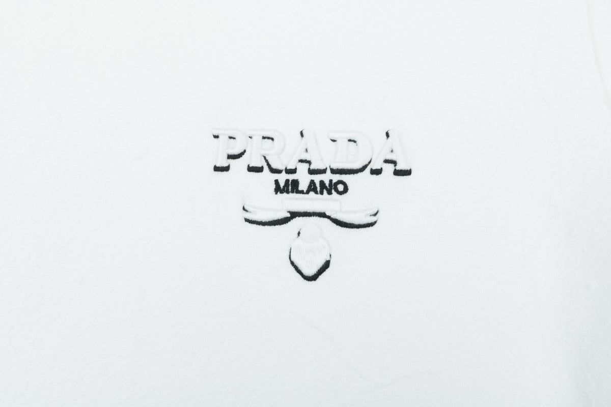 Prada Shadow Logo Milano Badge Embroidered Short Sleeve Tee – White