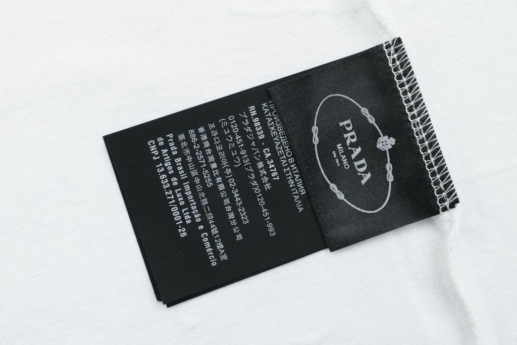 Prada Shadow Logo Milano Badge Embroidered Short Sleeve Tee – White