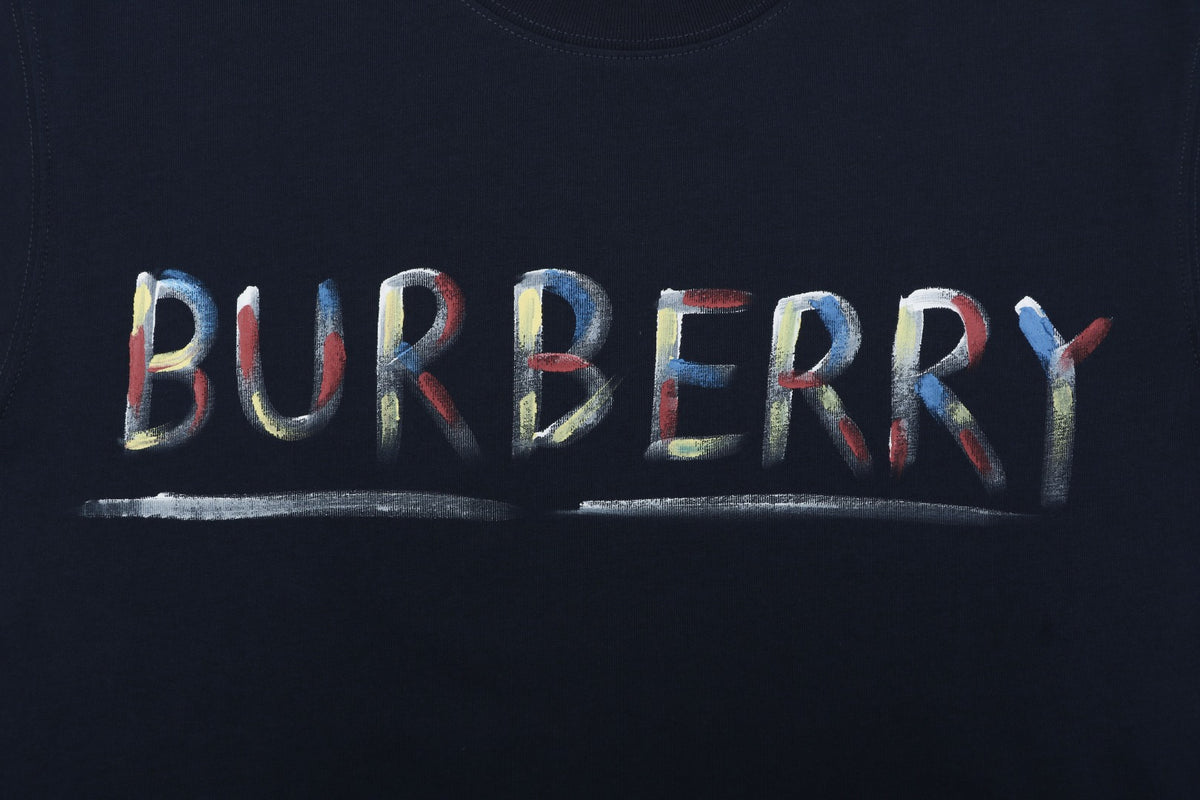 Burberry Graffiti Equestrian Knight Print Short Sleeve Tee – Navy