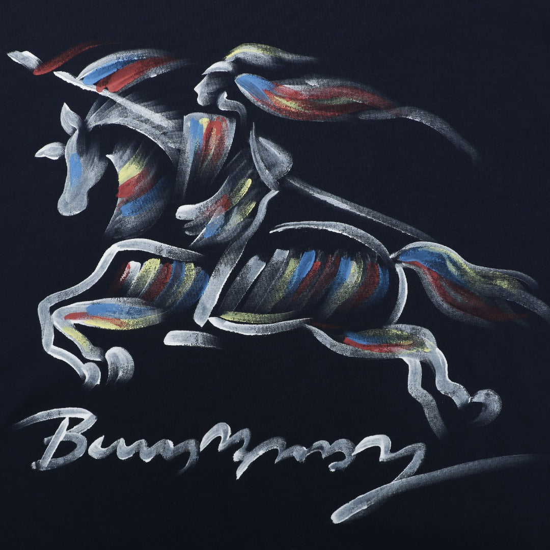 Burberry Graffiti Equestrian Knight Print Short Sleeve Tee – Navy