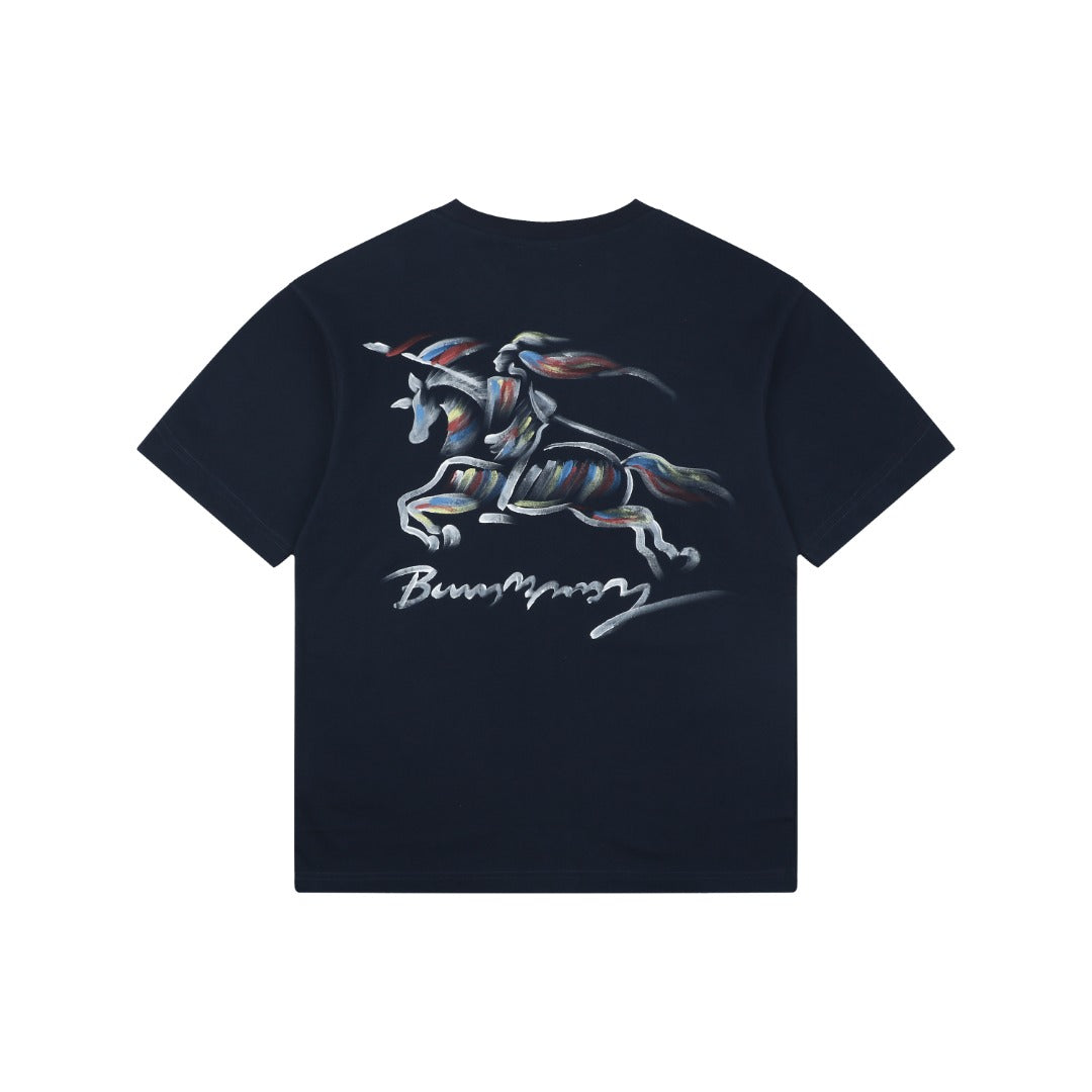 Burberry Graffiti Equestrian Knight Print Short Sleeve Tee – Navy