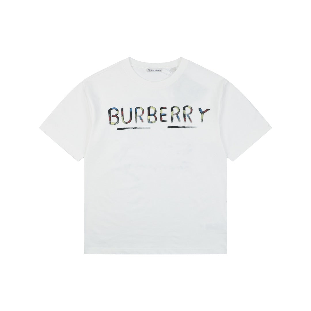 Burberry Graffiti Equestrian Knight Watercolor Print Short Sleeve Tee – White