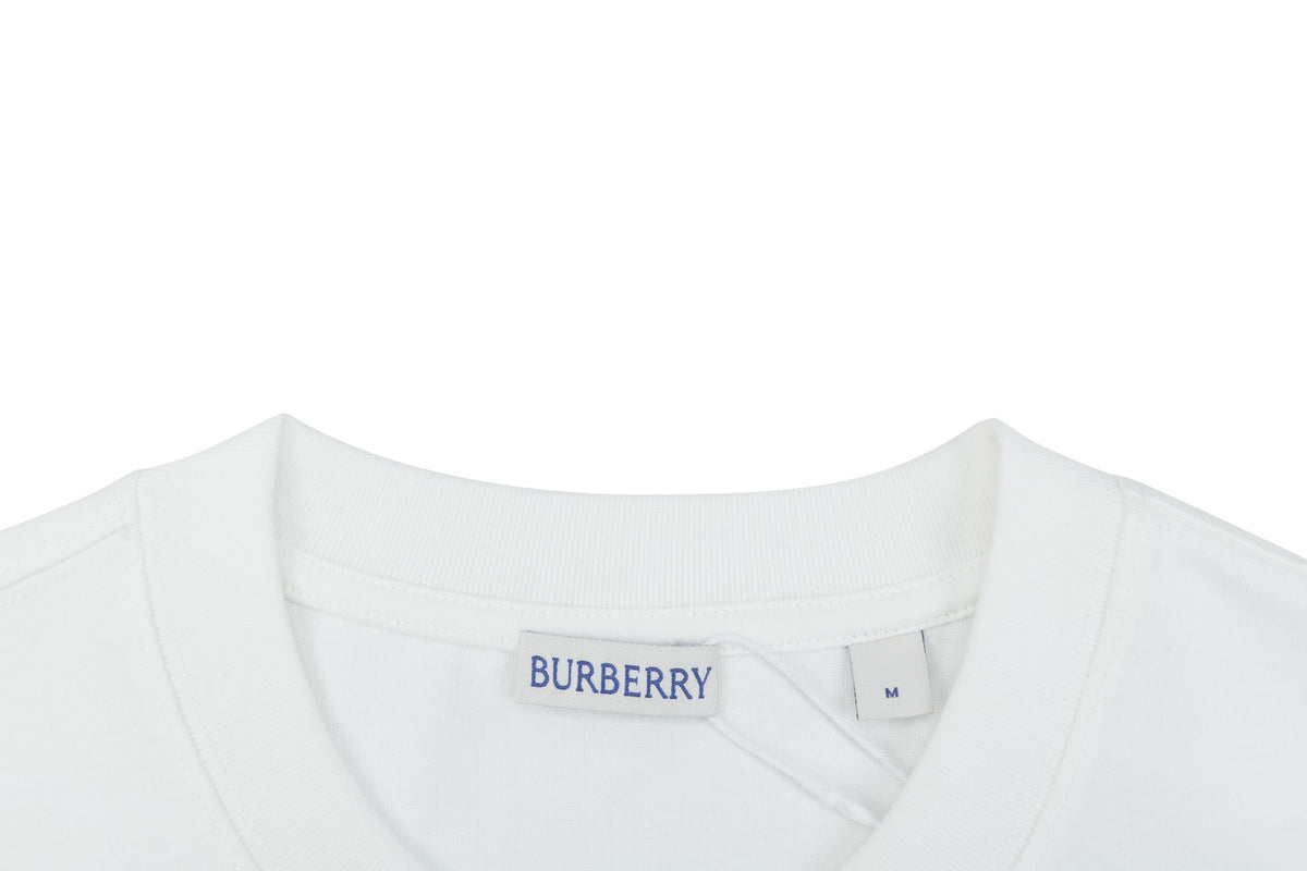 Burberry Graffiti Equestrian Knight Watercolor Print Short Sleeve Tee – White