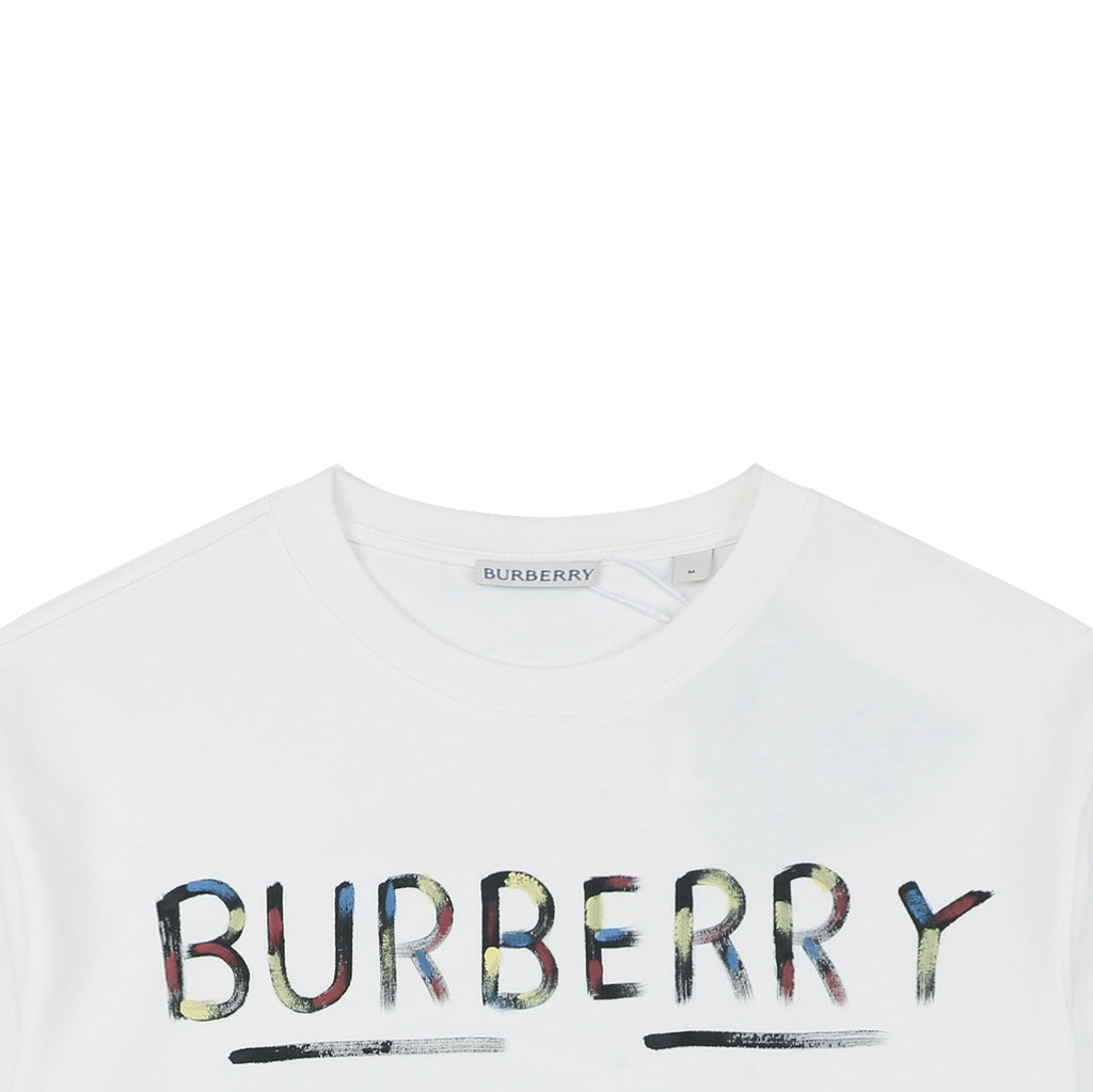 Burberry Graffiti Equestrian Knight Watercolor Print Short Sleeve Tee – White