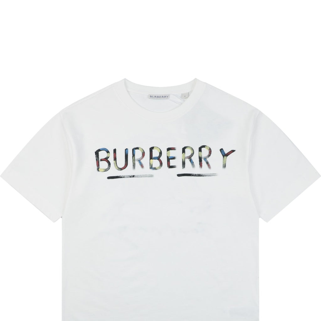Burberry Graffiti Equestrian Knight Watercolor Print Short Sleeve Tee – White