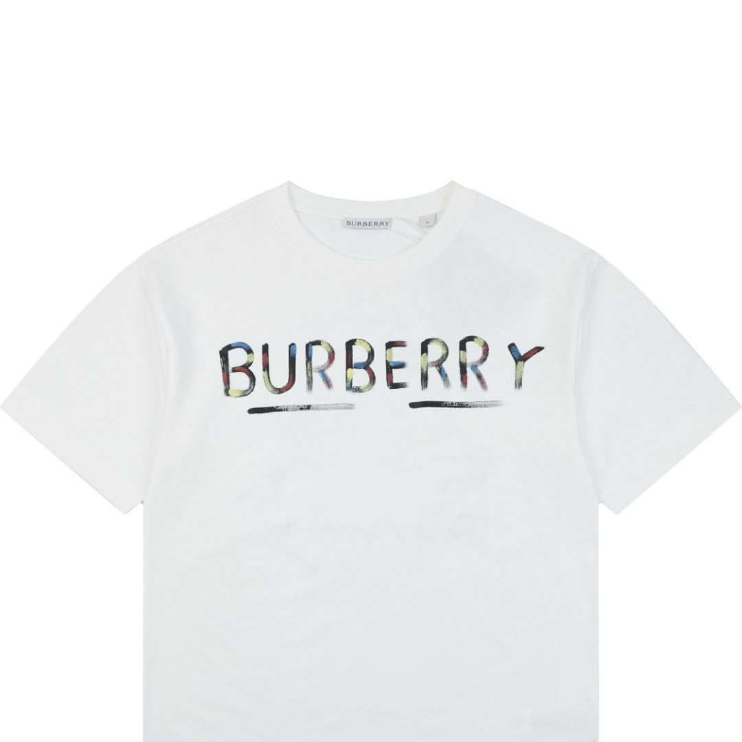 Burberry Graffiti Equestrian Knight Watercolor Print Short Sleeve Tee – White